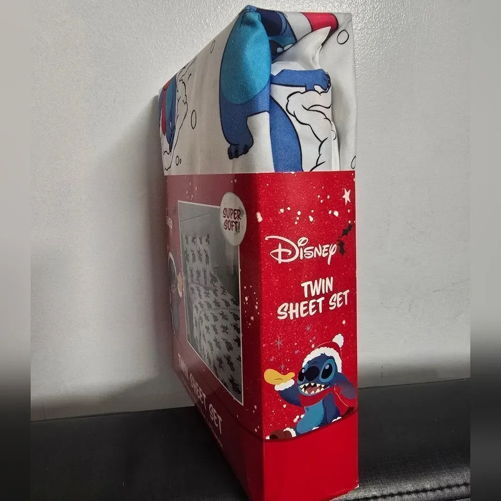 Disney Lilo & Stitch Twin Sheet Set Holiday 3 Piece Set Christmas Sheets New